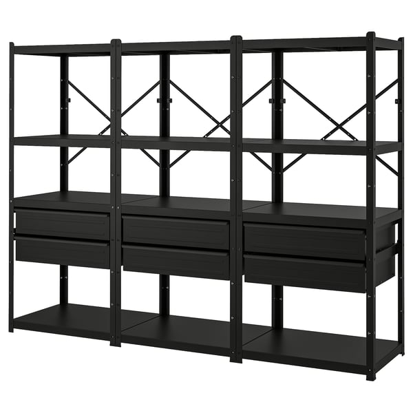 IKEA BROR Shelving unit with drawers/shelves black 100x21 5/8x74 3/4 "