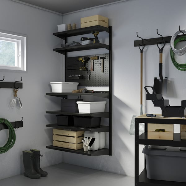 IKEA BROR Wall Shelf Combination With Pegboard/black 34 1/2x11 3/4/17 3/4x70 7/8 "