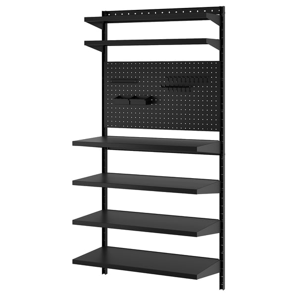 IKEA BROR Wall shelf combination with pegboard/black 34 1/2x11 3/4/17 3/4x70 7/8 "