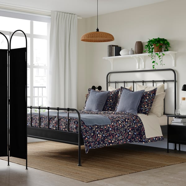 IKEA BRUDKRUSBÄR Comforter Set Black/floral Pattern Full/Queen