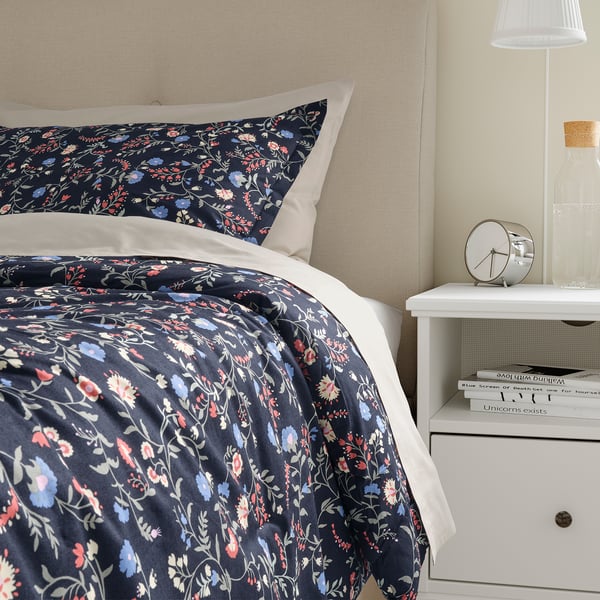 IKEA BRUDKRUSBÄR Comforter Set Black/floral Pattern Full/Queen