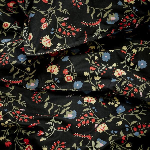 IKEA BRUDKRUSBÄR Duvet Cover And Pillowcase(s) Black Multicolor/floral Pattern Full/Queen (Double/Queen)