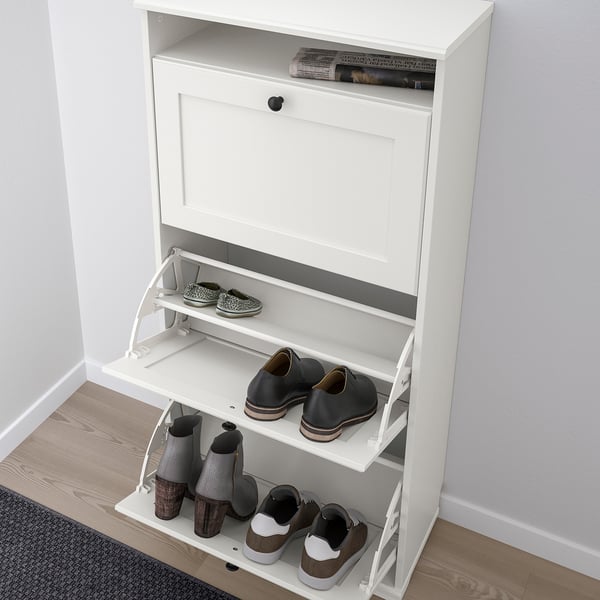 IKEA BRUSALI Shoe Cabinet With 3 Compartments White 24x11 3/4x51 1/8 "