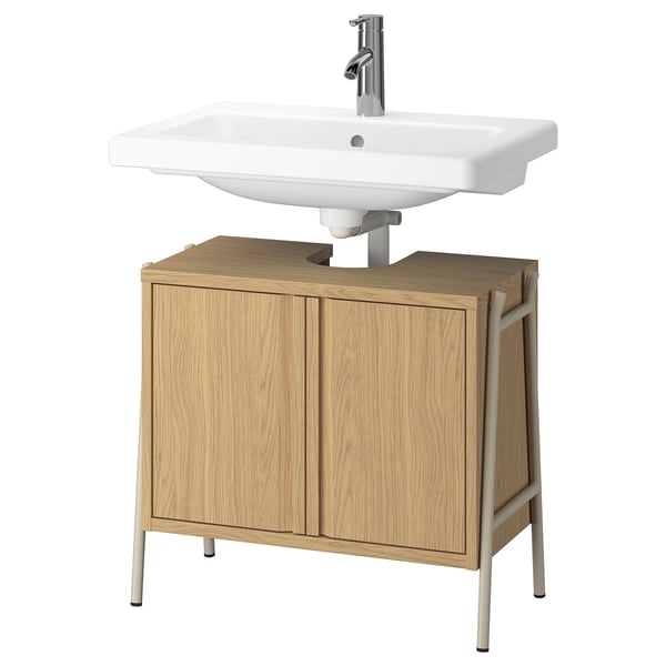 IKEA BYASJÖN / TVÄLLEN Bathroom vanity w doors/sink/faucet oak effect 26x14 3/8x23 1/4 "