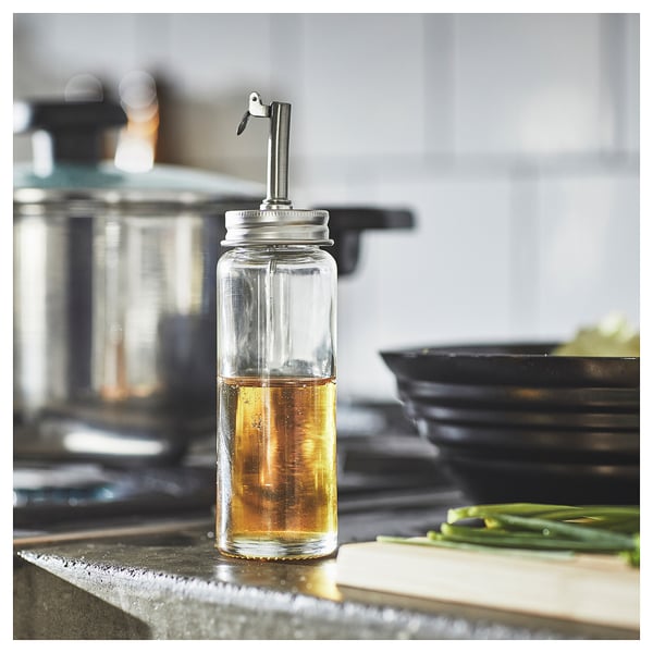 IKEA CITRONHAJ Oil/vinegar Bottle Clear Glass/stainless Steel 6 ¼ "