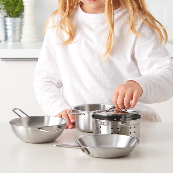 IKEA DUKTIG 5-piece Toy Cookware Set Stainless Steel Color