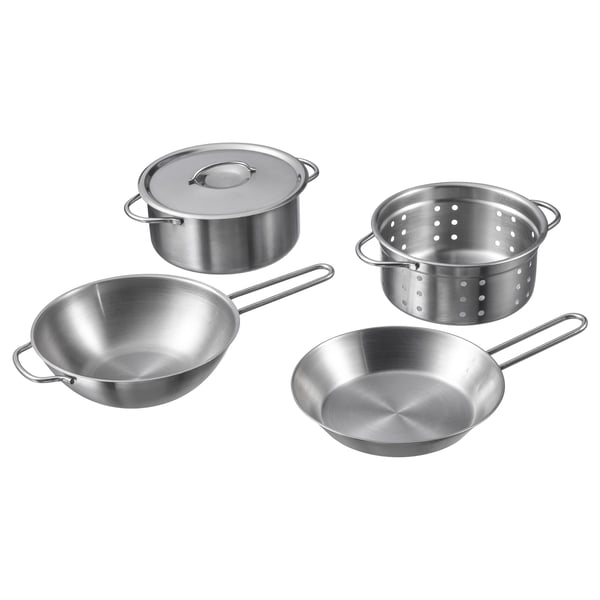 IKEA DUKTIG 5-piece toy cookware set stainless steel color