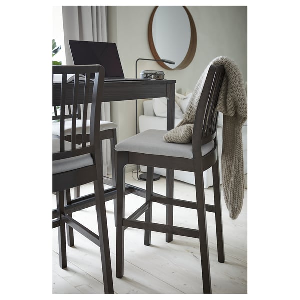 IKEA EKEDALEN Bar Stool With Backrest Dark Brown/Orrsta Light Gray 29 1/2 "