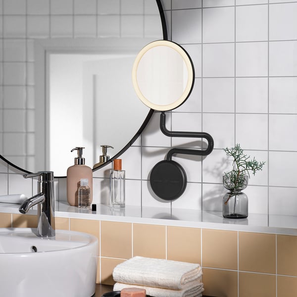 IKEA EKFÄNN Mirror With Built-in Light Dimmable Wall Mounted/black