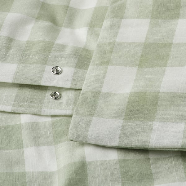 IKEA EKTANDVINGE Duvet Cover And Pillowcase(s) Pale Gray-green White/check Full/Queen (Double/Queen)