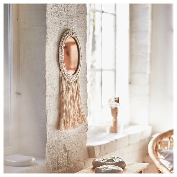 IKEA ENERGISKOG Decorative Mirror With Fringes/beige Copper Color 10 ¼x19 "