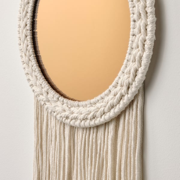 IKEA ENERGISKOG Decorative Mirror With Fringes/beige Copper Color 10 ¼x19 "