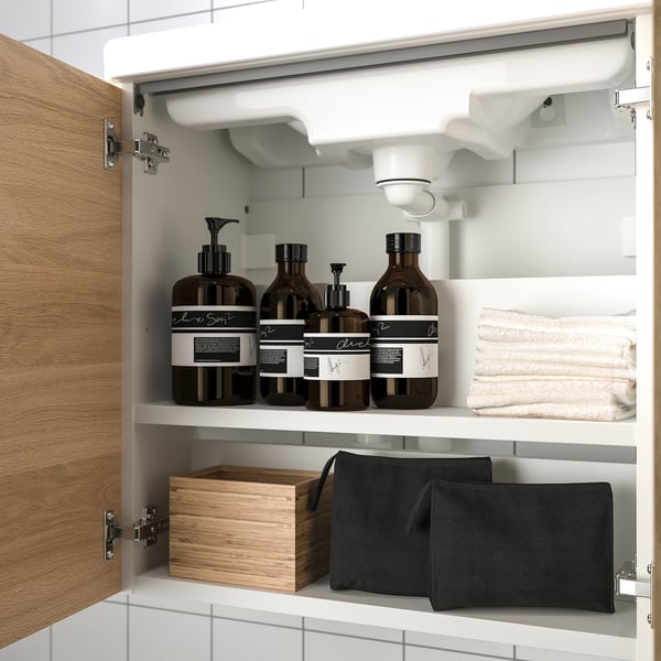 IKEA ENHET / TVÄLLEN Bathroom Vanity W Doors/sink/faucet White/oak Effect 25 1/2x13 1/8x26 "
