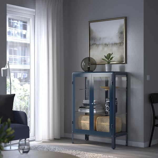 IKEA FABRIKÖR Glass-door Cabinet Black-blue 31 7/8x44 1/2 "
