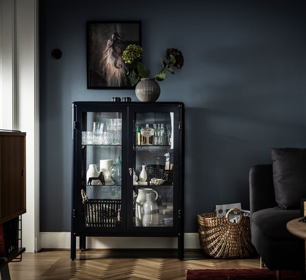 IKEA FABRIKÖR Glass-door Cabinet Black-blue 31 7/8x44 1/2 "