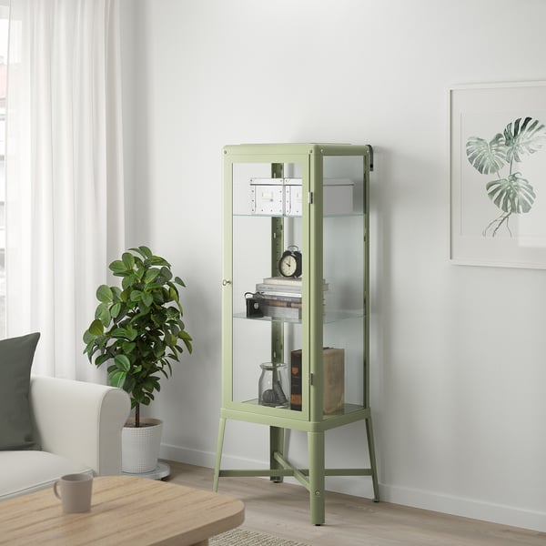IKEA FABRIKÖR Glass-door Cabinet Pale Gray-green 22 1/2x59 "