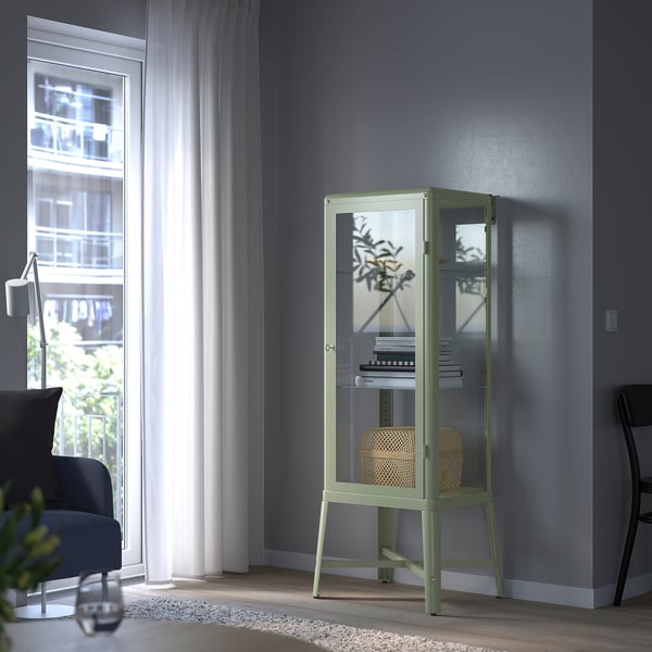 IKEA FABRIKÖR Glass-door Cabinet Pale Gray-green 22 1/2x59 "