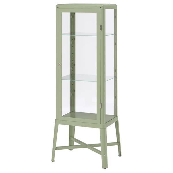 IKEA FABRIKÖR Glass-door cabinet pale gray-green 22 1/2x59 "