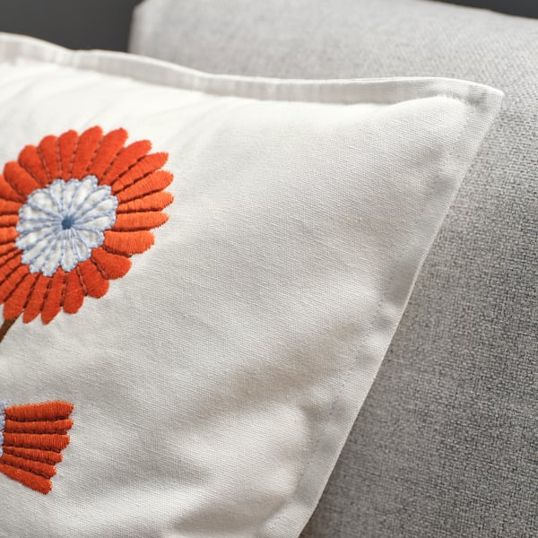 IKEA FACELIOR Cushion Cover White/embroidery Dark Orange 20x20 "