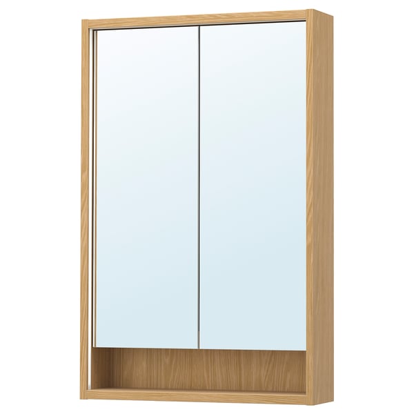 IKEA FAXÄLVEN Mirror cabinet w built-in lighting oak effect 24x6x37 "