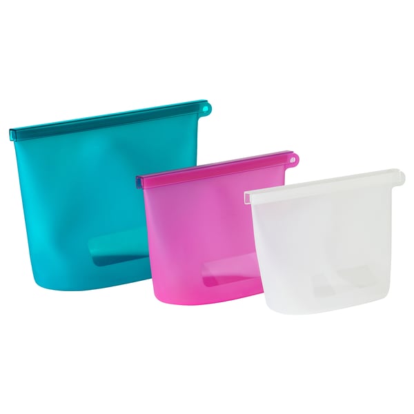 IKEA FILFISK 3-piece resealable bag set multicolor/silicone 1.1/1.3/2.6 qt