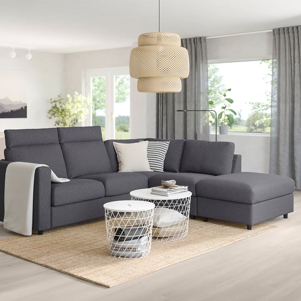 IKEA FINNALA Sectional 4-seat Corner With Open End With Headrests/Gunnared Medium Gray