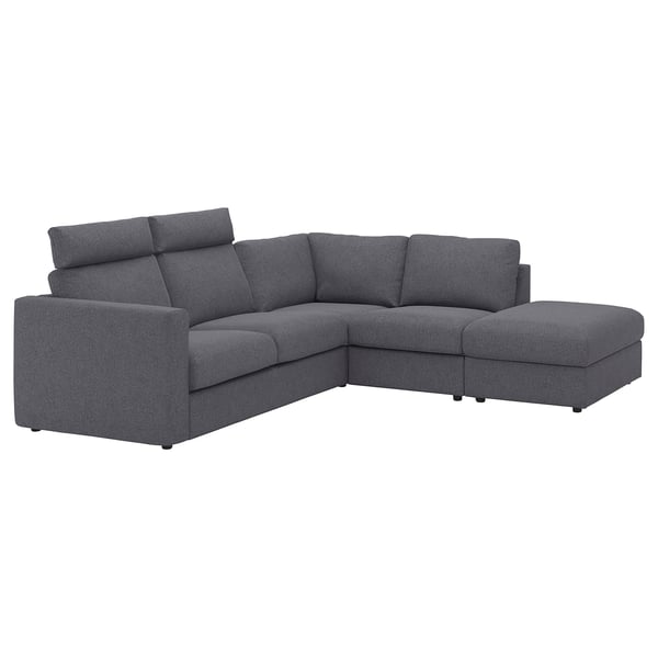 IKEA FINNALA Sectional 4-seat corner with open end with headrests/Gunnared medium gray