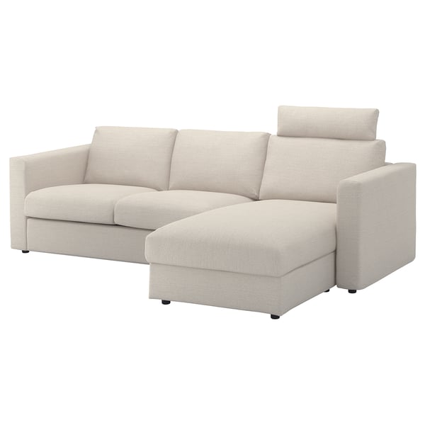 IKEA FINNALA Sofa with chaise with headrest/Gunnared beige