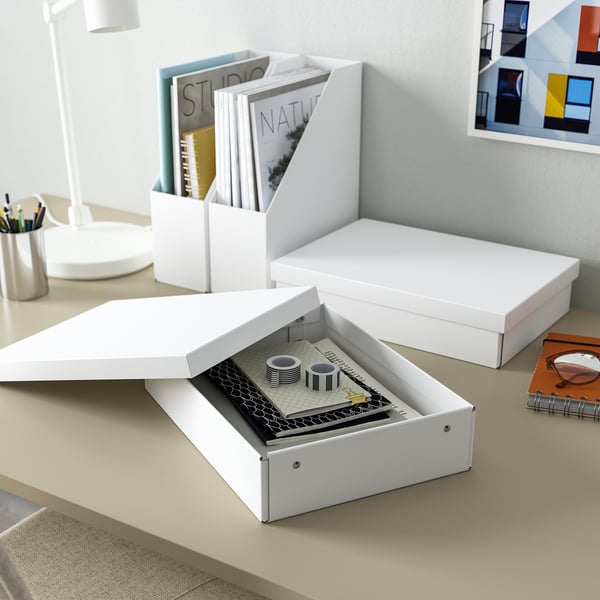 IKEA FJÄDERHARV Storage Box With Lid White 9 ¾x13 ¾x3 ¼ "