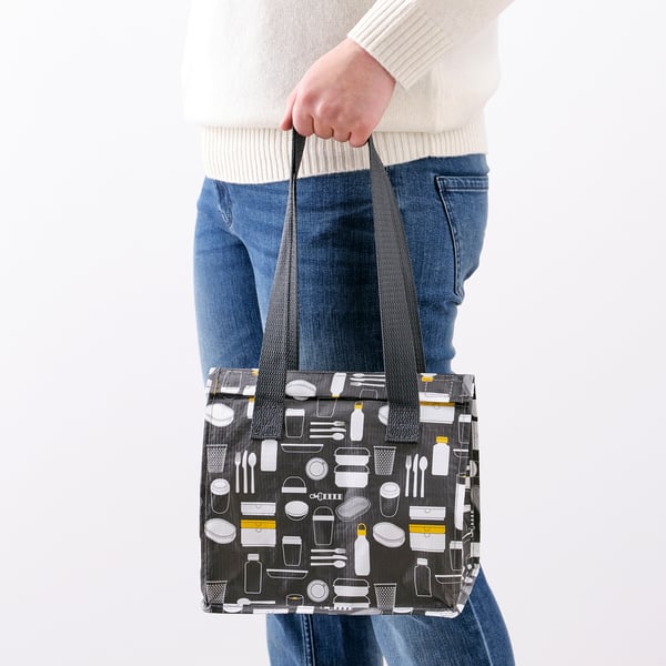 IKEA FLADDRIG Lunch Bag Patterned Gray 9 ¾x6 ¼x10 ¾ "