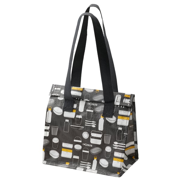 IKEA FLADDRIG Lunch bag patterned gray 9 ¾x6 ¼x10 ¾ "