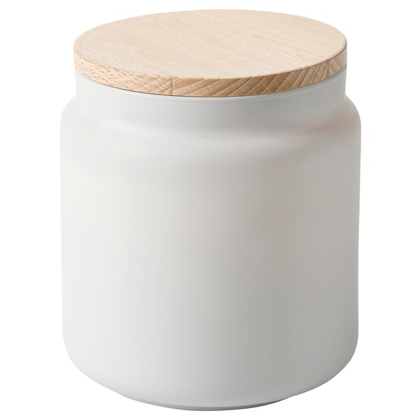 IKEA FRAMFÄRD Scented Cndl In Glass W Lid/2 Wicks Fresh Linen/white Frosted Glass 70 Hr