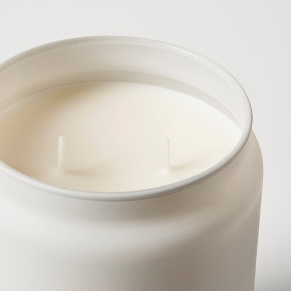 IKEA FRAMFÄRD Scented Cndl In Glass W Lid/2 Wicks Fresh Linen/white Frosted Glass 70 Hr