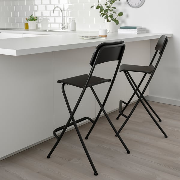 IKEA FRANKLIN Bar Stool With Backrest Foldable Counter Height Black/black 24 3/4 "