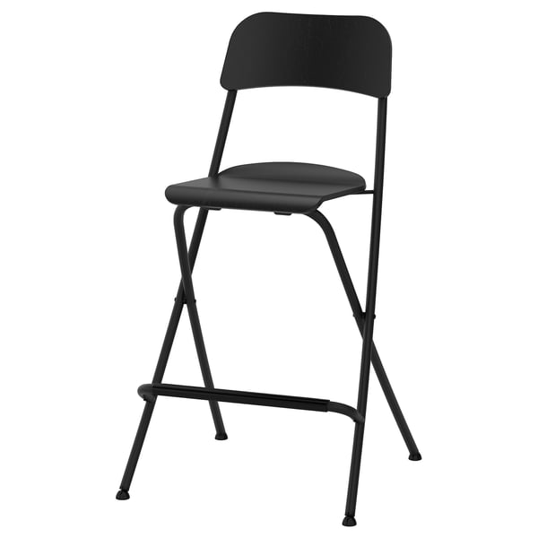 IKEA FRANKLIN Bar stool with backrest foldable counter height black/black 24 3/4 "