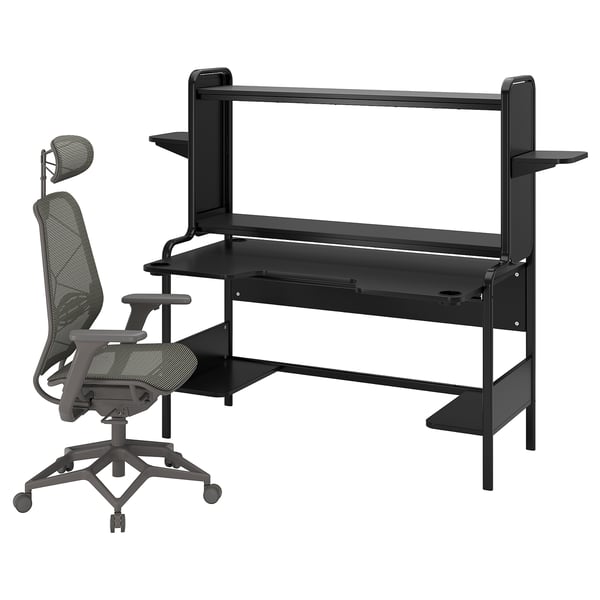 IKEA FREDDE / STYRSPEL Gaming desk and chair black/gray