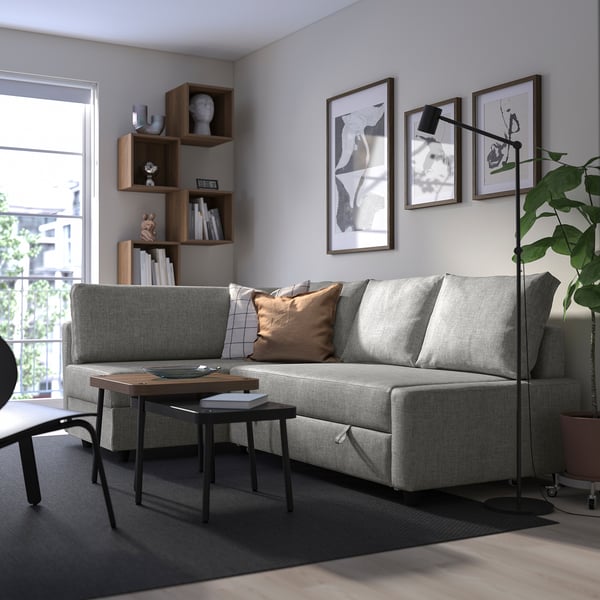 IKEA FRIHETEN / KLAGSHAMN Sleeper Sectional 3 Seat W/storage Faringe Light Gray