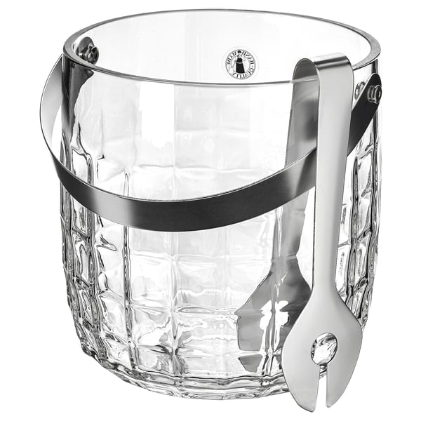IKEA FRÖJDA Ice bucket with tongs clear glass/stainless steel
