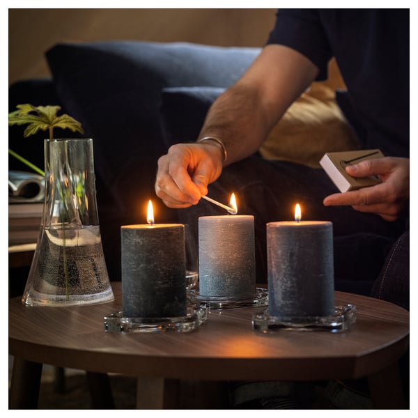 IKEA FRUKTSKOG Scented Pillar Candle Vetiver & Geranium/black-turquoise 30 Hr