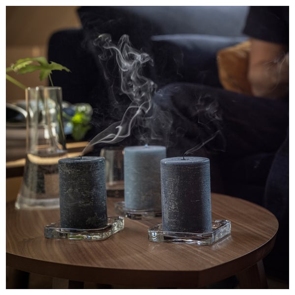 IKEA FRUKTSKOG Scented Pillar Candle Vetiver & Geranium/black-turquoise 30 Hr