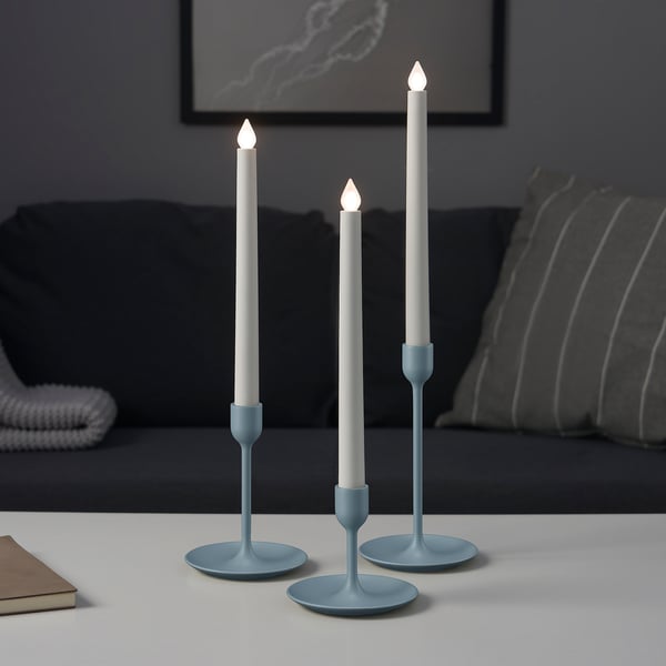 IKEA FULLTALIG Candlestick Set Of 3 Light Gray-blue
