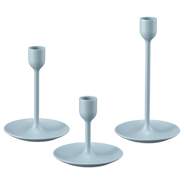 IKEA FULLTALIG Candlestick set of 3 light gray-blue