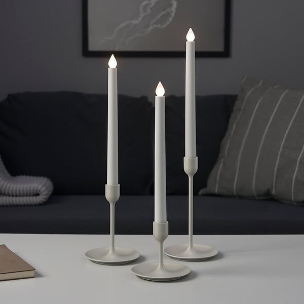 IKEA FULLTALIG Candlestick Set Of 3 Light Grey-beige
