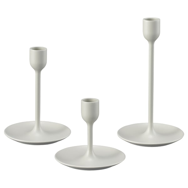 IKEA FULLTALIG Candlestick set of 3 light grey-beige