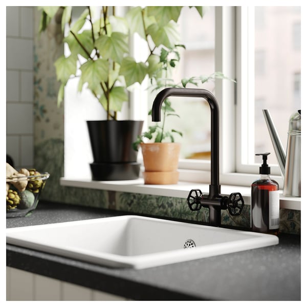 IKEA GAMLESJÖN Dual Control Kitchen Faucet Brushed Black Metal