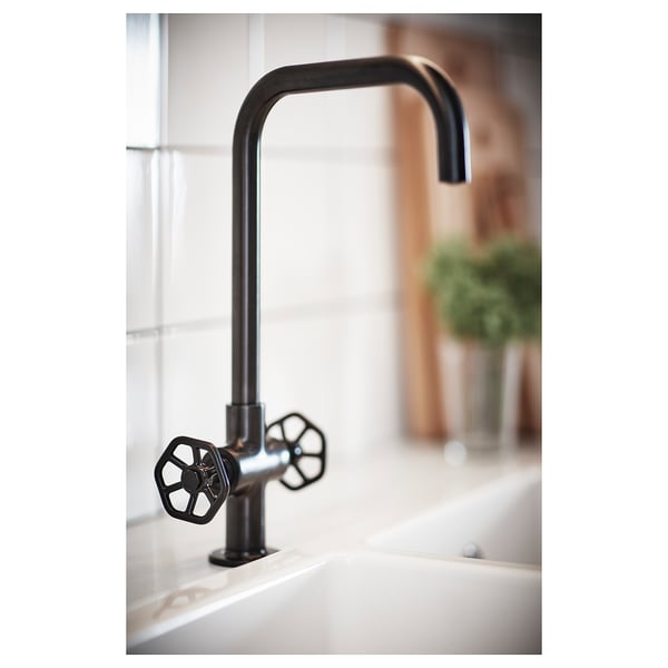 IKEA GAMLESJÖN Dual Control Kitchen Faucet Brushed Black Metal