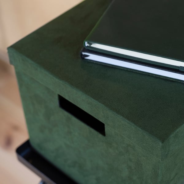 IKEA GJÄTTA Storage Box With Lid Velvet Dark Green 9 ¾x13 ¾x7 ¾ "