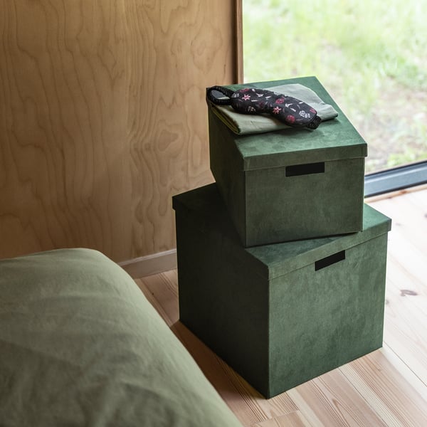 IKEA GJÄTTA Storage Box With Lid Velvet Dark Green 9 ¾x13 ¾x7 ¾ "