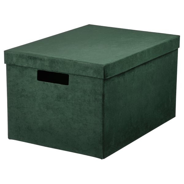 IKEA GJÄTTA Storage box with lid velvet dark green 9 ¾x13 ¾x7 ¾ "