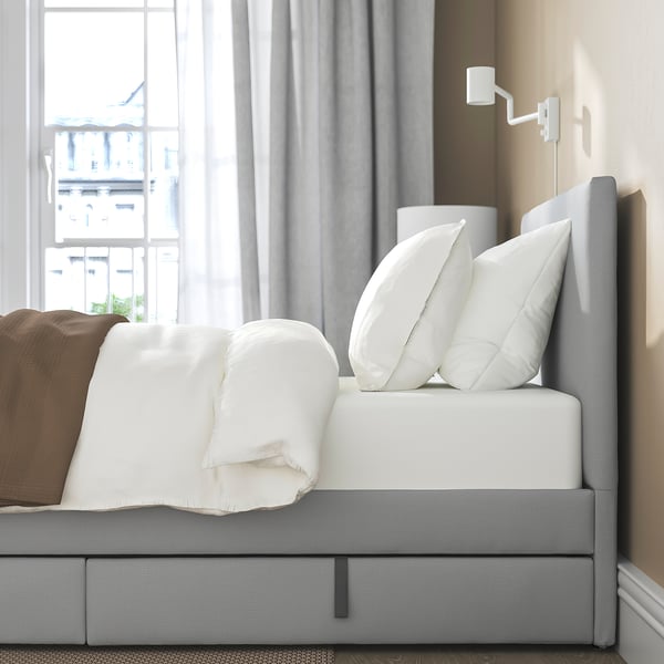 IKEA GLADSTAD Upholstered Bed 2 Storage Boxes Kabusa Light Gray Twin